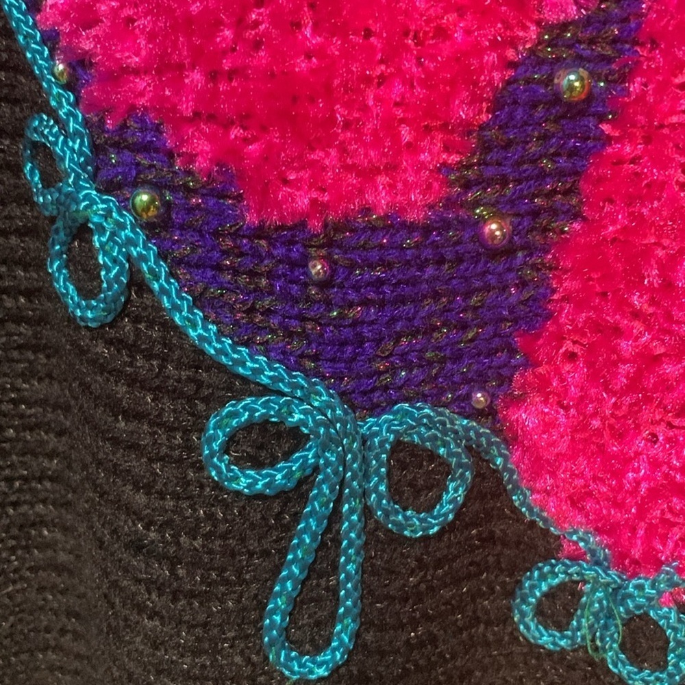 Vintage 80s 90s  Colorful Floral Women's Sweater Beaded Details Small/Medium - Picture 7 of 17